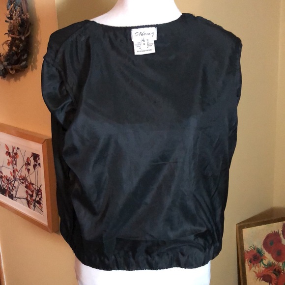 Vintage Y2K STENAY Size Small Beaded Silk Evening Top Blazer Ink Black Elegant - Picture 13 of 16